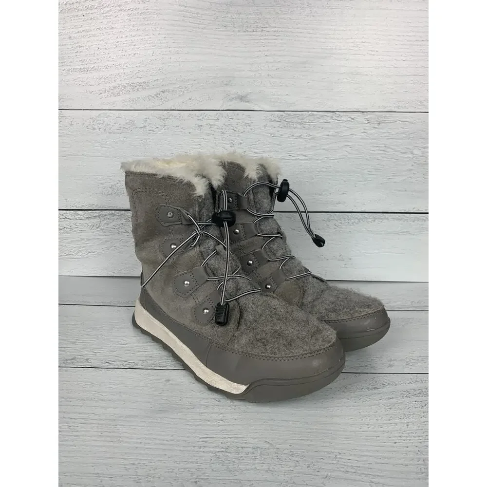 Sorel Boots Youth Girls 4 WhitneyWaterproof Winter Gray Lace Up Winter Boots